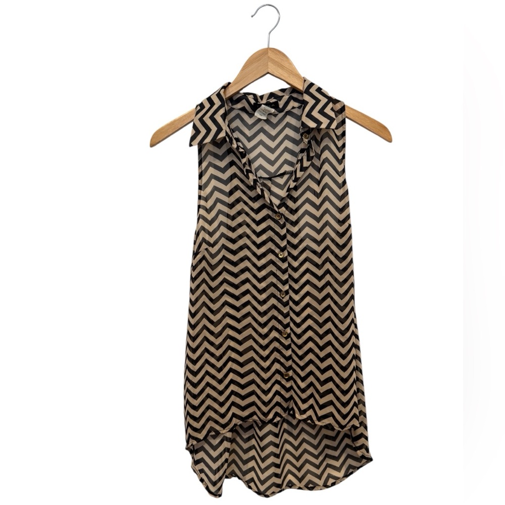 Toska Black and Tan Semi Sheer Chevron Blouse